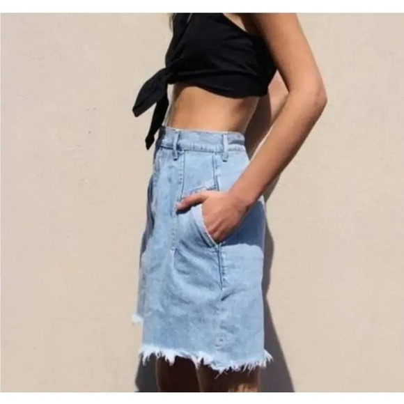 Free People Venice Culotte Denim Short Jorts in Washed Blue High-waisted Size 27 - Picture 2 of 10